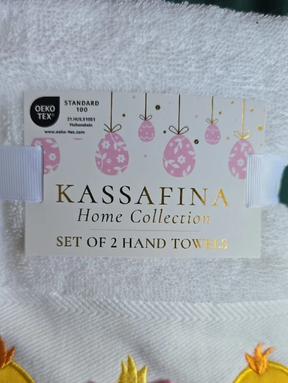 White Hand Towels with Yellow Chick Appliqué - 2 Set of 2  for $30